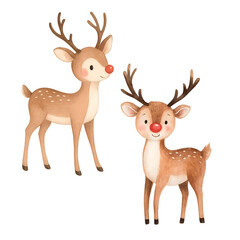 Fototapeta premium Cute watercolor Christmas reindeer duo illustration, festive holiday deer couple clipart