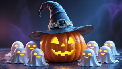 halloween pumpkin and witch