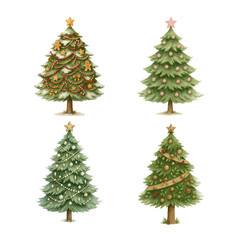 Fototapeta premium Christmas Tree Clipart Set – Cute Watercolor Holiday Tree Illustrations