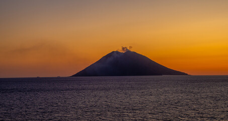 Eruption of the Stromboli Volcano off the coast of Scily, Italy