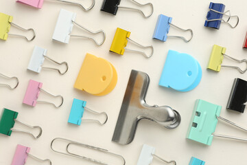 Stationery calculator ruler calculator and school stuff on coloured background. Concept of school...