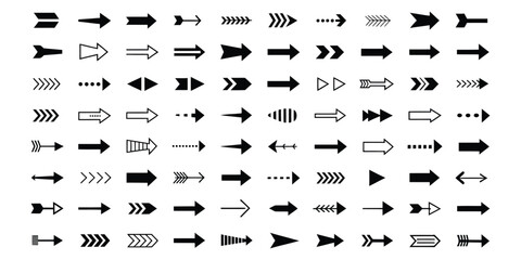 Collection of Stylish Black Arrow Icons:  Geometric, Modern, and Minimalist Vector Graphics