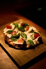 Gourmet Flatbread Pizza with Fresh Basil and Tomatoes