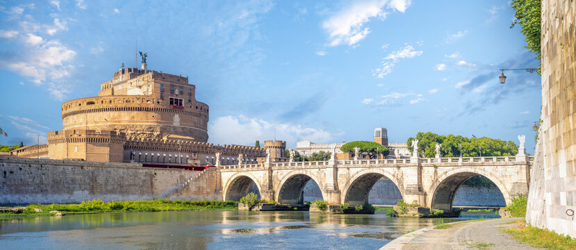 Fascinating promenade along the shores of the Tiber river in Rome, Lazio, Italy