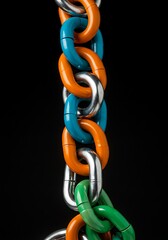 Obraz premium Interlocking, shiny metallic and brightly colored chain links symbolizing strength, unity, and diversity.