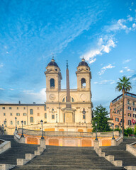 Trinit&agrave; dei Monti church at the top of the Spanish steps Steps (Scalinata di Trinit&agrave; dei Monti), Roma, Italy