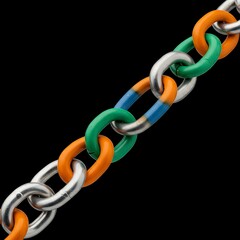 A visual metaphor for teamwork and connection, featuring a chain with unique colored and metallic links.