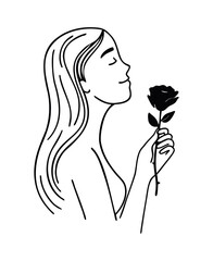 Elegant Line Art Woman with Rose Illustration