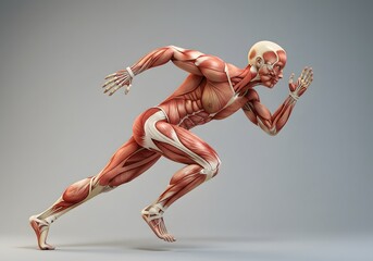 Naklejka premium Detailed Anatomical Rendering of a Human Muscular System in Motion Showcasing the Intricacies of Athletic Performance and the Body's Biological Framework