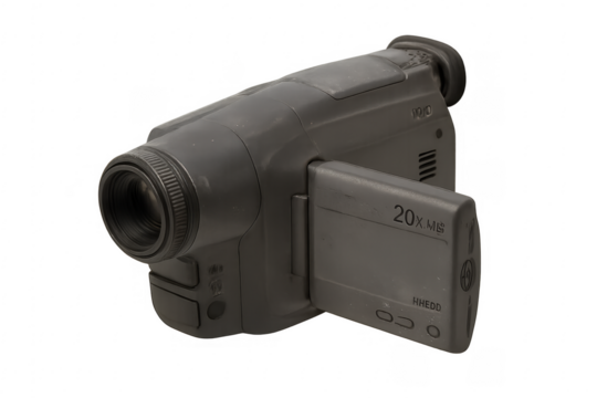 Old camcorder capturing memories on transparent background