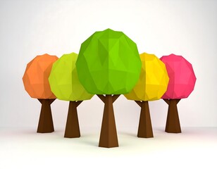 Colorful polygon trees against a plain background