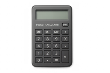 Pocket calculator on transparent background performing calculations