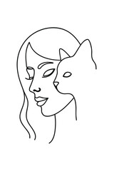 Minimalist ine drawing line art a woman's face cat profile abstract close