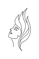 Minimalist line drawing a woman's profile with flowing hair face