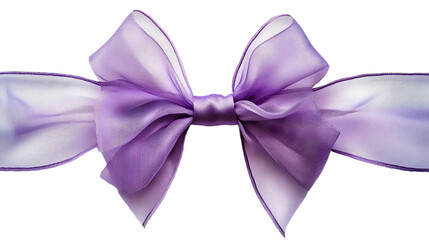 Front view of a lilac chiffon ribbon and bow isolated on a white transparent background