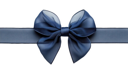 Front view of a navy blue chiffon ribbon and bow isolated on a white transparent background