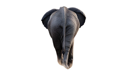 Majestic elephant walks away, showcasing its textured skin and powerful presence in stunning detail.