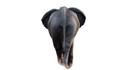 Majestic elephant walks away, showcasing its textured skin and powerful presence in stunning detail.