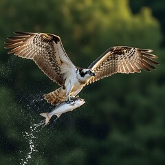Fototapeta premium Bald Eagle Catching Fish in Lake, Bird of Prey Wildlife in Action