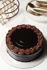 chocolate cake on white plate