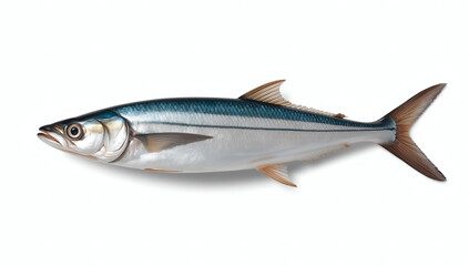 Fototapeta premium Realistic mackerel fish in side profile with shimmering silver blue scales and fine details.