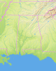 Map of the State Alabama in the United States. No labels