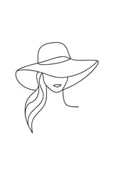 Minimalist single line drawing a woman wearing a wide brimmed hat vector