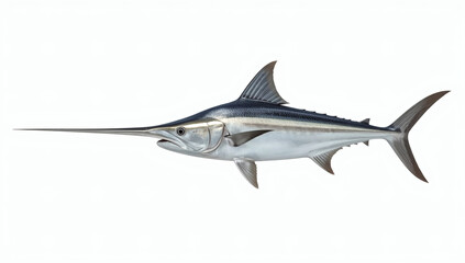 Obraz premium Sleek swordfish with a long pointed bill and shimmering silver scales, side profile in a realistic ocean scene.