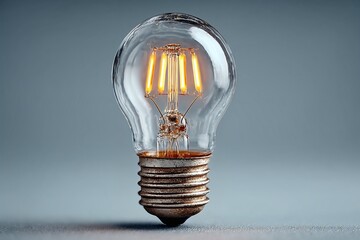 Isolated glass lightbulb glowing with bright energy against a dark black background, a symbol of creative inspiration and innovative technology