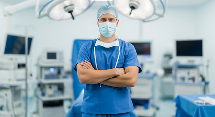 Confident Surgeon in Operating Room Healthcare Professional Stands Ready for Procedure