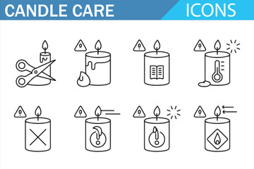 Candle care safety icons for proper usage and maintenance