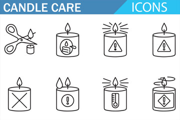 Candle care and safety instructions icons for user guidelines