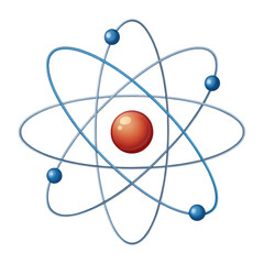 Atom Structure Illustration Red Nucleus, Blue Electrons Isolated on Transparent Background, Science, Atom, Physics