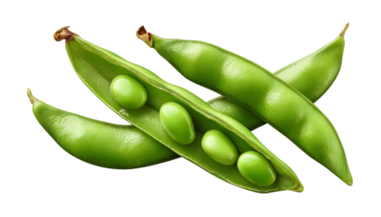 Fresh Green Edamame Pods Opened Revealing Beans soybeans isolated on a transparent background