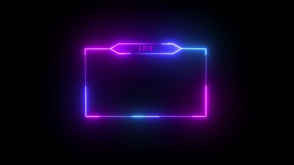live neon text frame animation box frame neon frame live game live overlay animation for live video neon line animation tow ton color on black backround with 4k video - Powered by Adobe