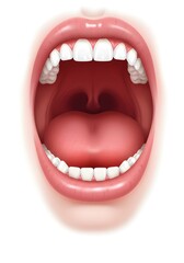 Anatomically Accurate Illustration of a Human Mouth Open Wide Showing Teeth Gums Tongue and Throat Detail for Medical Dental and Educational Purposes