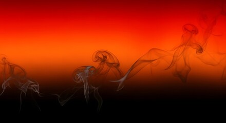 Wispy smoke trails against a fiery orange and black gradient backdrop creating a dynamic contrast