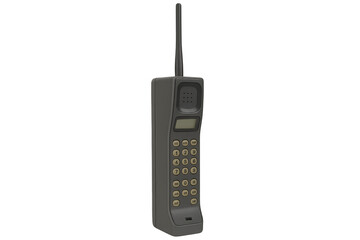 Retro mobile phone with extended antenna on transparent background