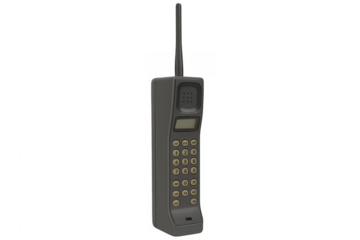 Retro mobile phone with extended antenna on transparent background