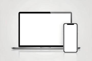 Minimalist Laptop and Smartphone Mockup on Soft Gray Background &ndash; Modern Tech Display