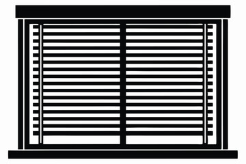 Black and White Illustration of Window with Closed Horizontal Blinds and Frame