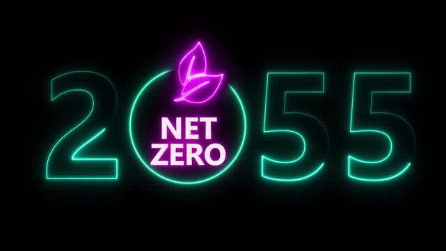 Net zero and eco friendly symbol stamp and stamping impact isolated animation. Co2 neutral, ecology, environment, carbon emissions reduction by 2055 year change and green energy 3D rendered concept.