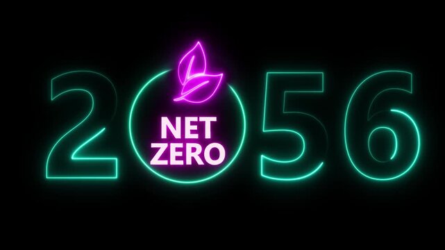 Net zero and eco friendly symbol stamp and stamping impact isolated animation. Co2 neutral, ecology, environment, carbon emissions reduction by 2056 year change and green energy 3D rendered concept.