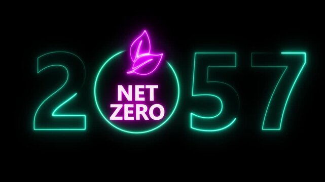 Net zero and eco friendly symbol stamp and stamping impact isolated animation. Co2 neutral, ecology, environment, carbon emissions reduction by 2057 year change and green energy 3D rendered concept.