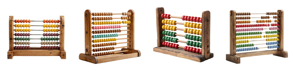 Wooden abacus with beads in traditional design for counting and calculation, vintage educational tool with natural wood frame