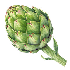Obraz premium Watercolor Artichoke Illustration, Isolated on Transparent Background, Botanical, Green Vegetable, Artichoke, Watercolor, Illustration