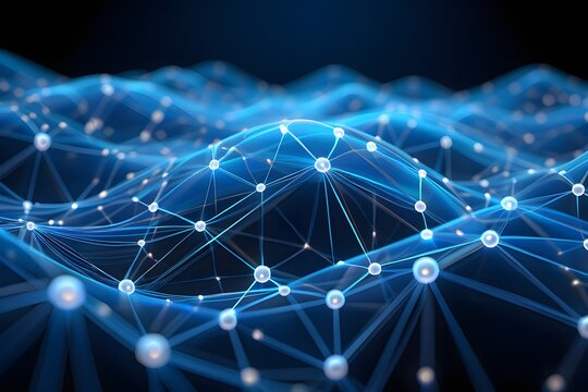 Abstract blue network of glowing nodes and lines technology