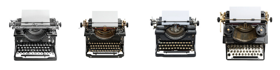 Fototapeta premium Vintage typewriter with paper sheet classic style old fashioned writing machine retro office equipment antique keyboard