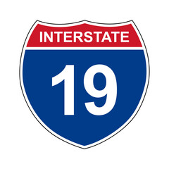 Interstate 19. Interstate highway sign. Road number. Signpost indicating route numbers in the U.S. Interstate Highway System. Even numbers run west to east. Odd numbers run north to south. © Oleksandr