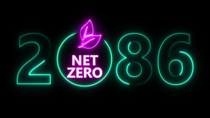 Net zero and eco friendly symbol stamp and stamping impact isolated animation. Co2 neutral, ecology, environment, carbon emissions reduction by 2086 year change and green energy 3D rendered concept.